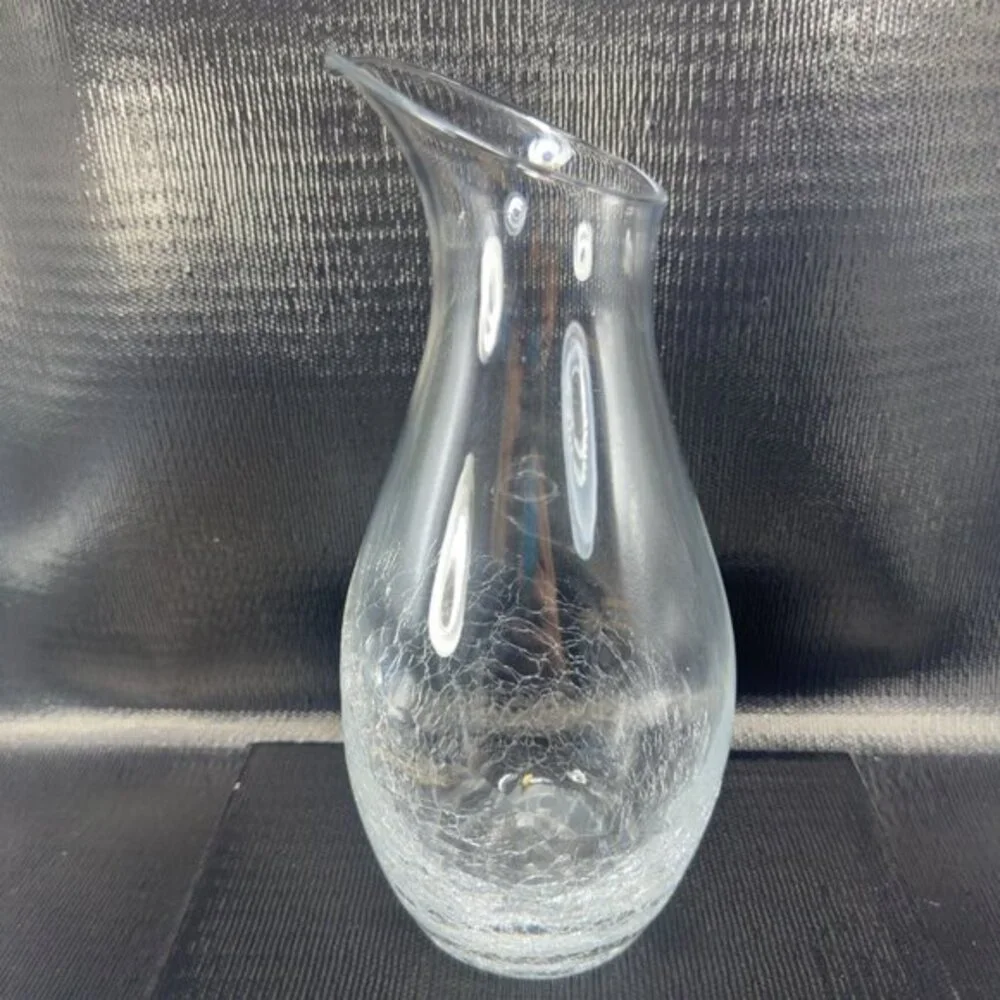 Pier 1‎ Clear Angled Rim Crackle Decanter Jug Pitcher Crystal Glass Retired VTG
